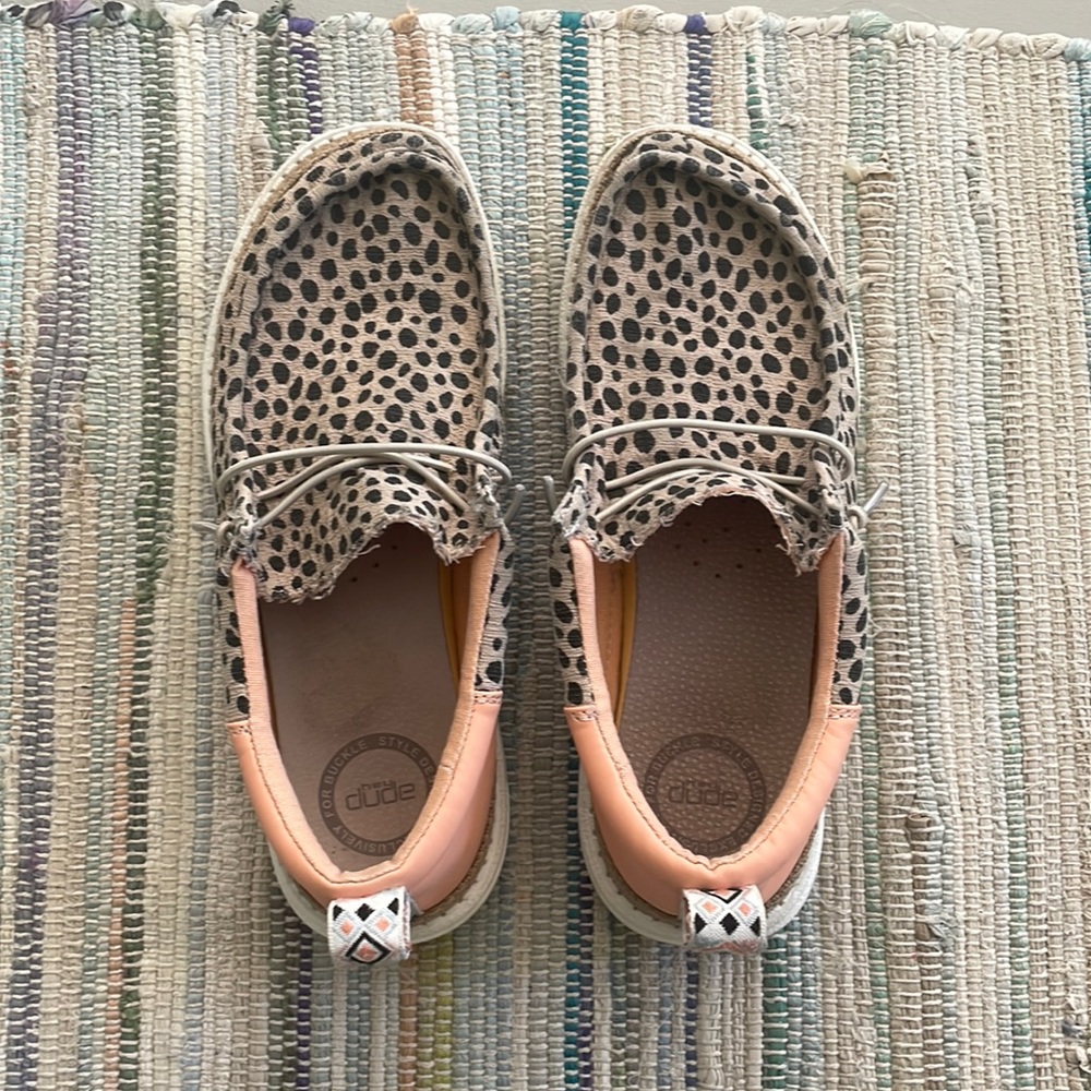 Hey Dude Women's Leopard Print Shoes with Peach Accents